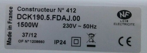 photo de la plaque de référence produit